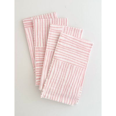 Serviettes S / 4 - rayé, rose