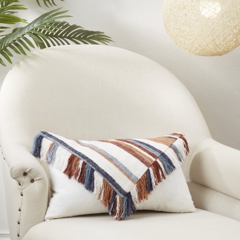 Thana Collection Tassels Cotton Throw Pillow, Blue, Polyester