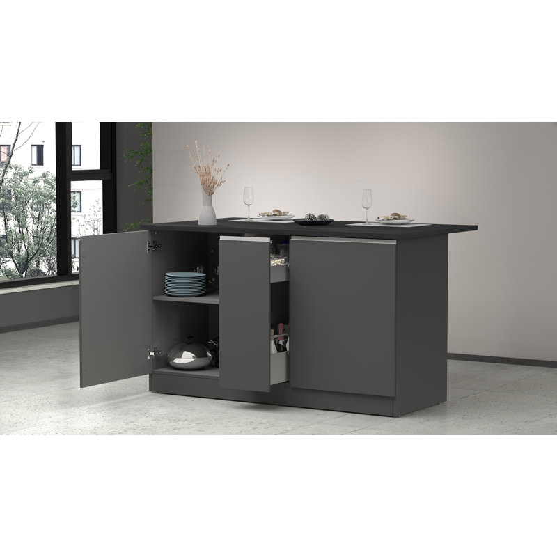 Rafie Wood Kitchen Island, Grey, Grey