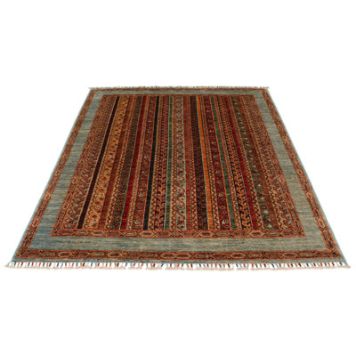 5x7 Multicolor and Blue Turkish Tribal Rug