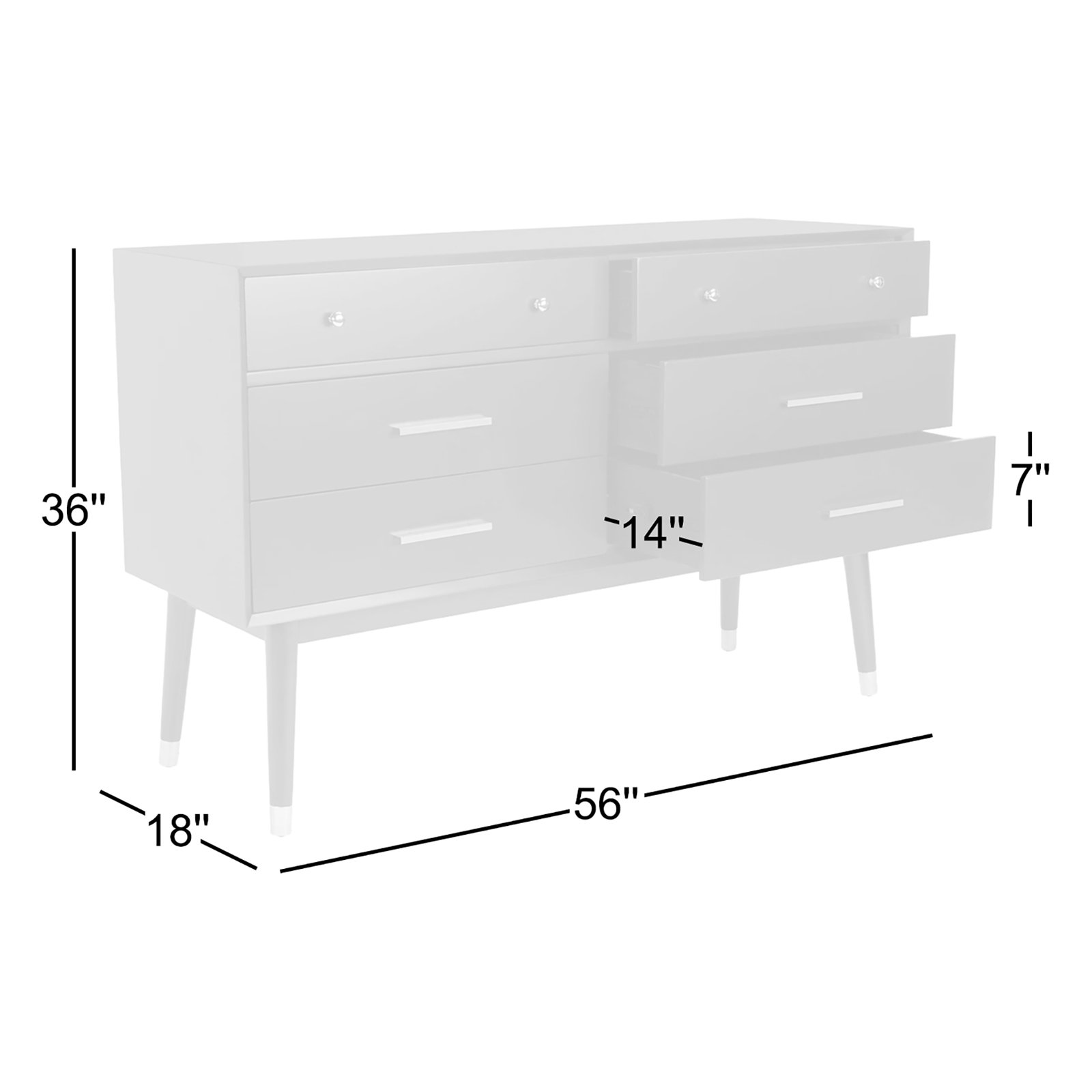 Samuel 6 - Drawer Double Dresser, Navy/Silver