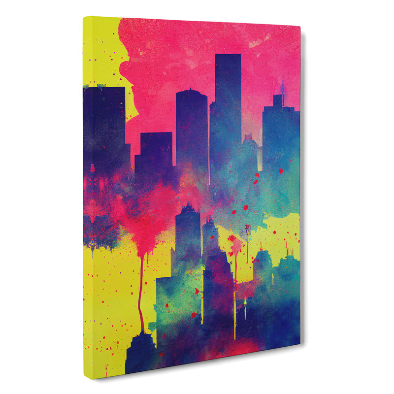 Splashed City Skyline No.4 Abstract - Wall Art, 50cm H x 35cm W, Wrapped Canvas, No Matte