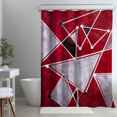 White Triangles on Red – Office Shapes Gray – Polyester Shower Curtain, Dye Sublimation Print, 71" W × 74" L
