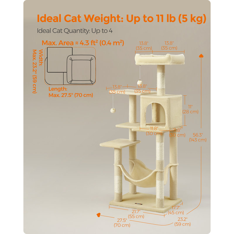 Maison pour chat 56 "à plusieurs niveaux, Beige