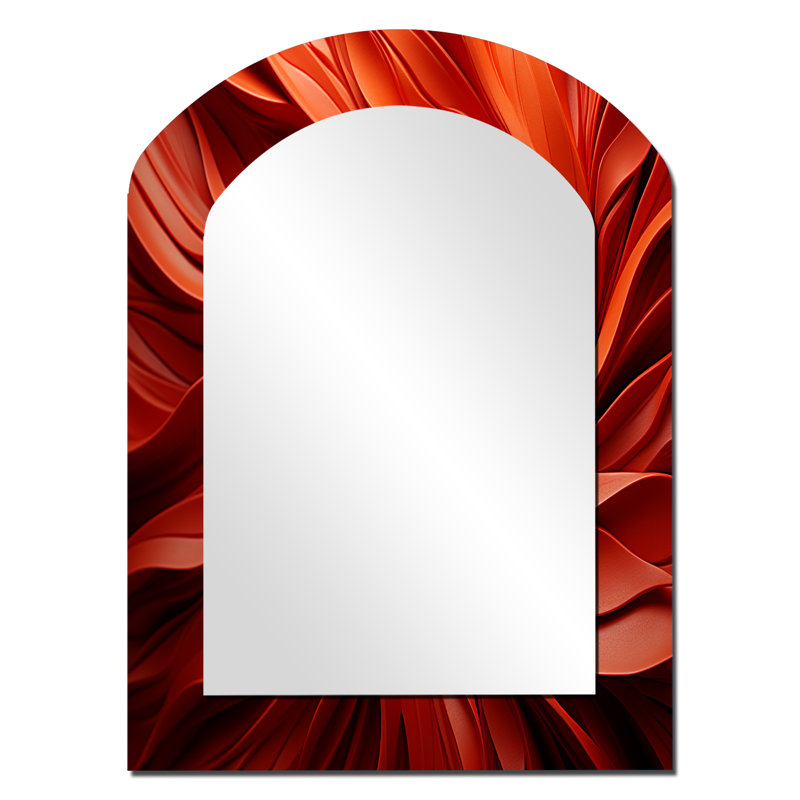 Red abstract spiral dreamscape I - Abstract Spirals Irregular Shape Unique Mirror, Red Asymmetrical Large Wall Mirror, Printed Metal Art