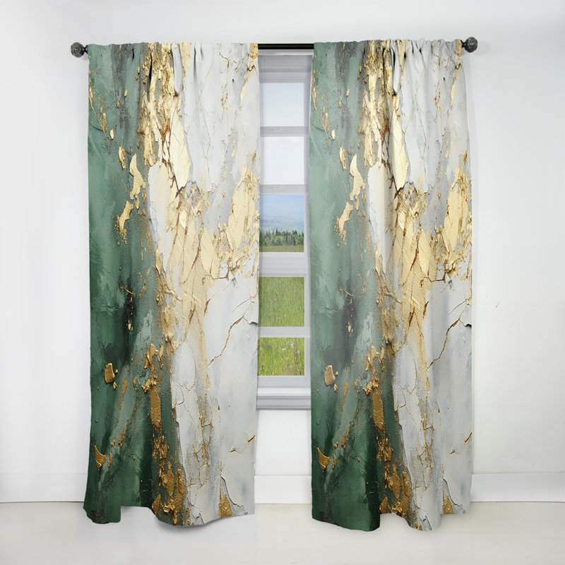 Gold And Green Paint Fusion - Abstract Painting Room Darkening Abstract Curtain - 1 Panel, 52" W x 90" L