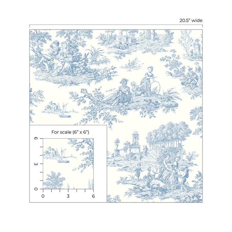 Blue Bell Chateau Toile Prepasted Wallpaper