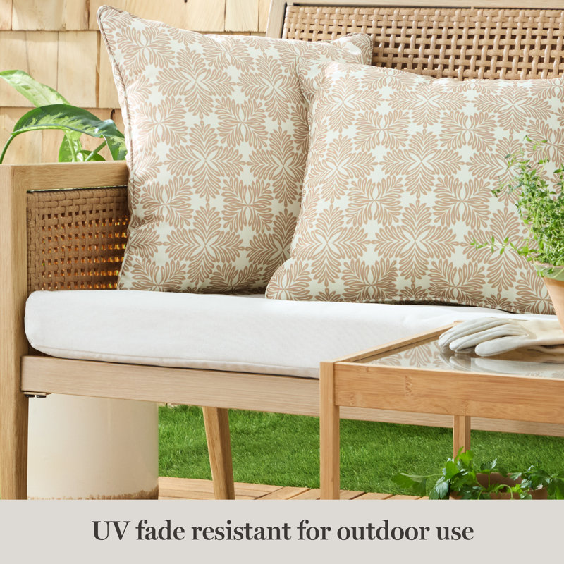 MARTHA STEWART Tulum Indoor Outdoor Lumbar Pillow 2-Pack Set, 18", Square, 18"H x 18"W, Taupe