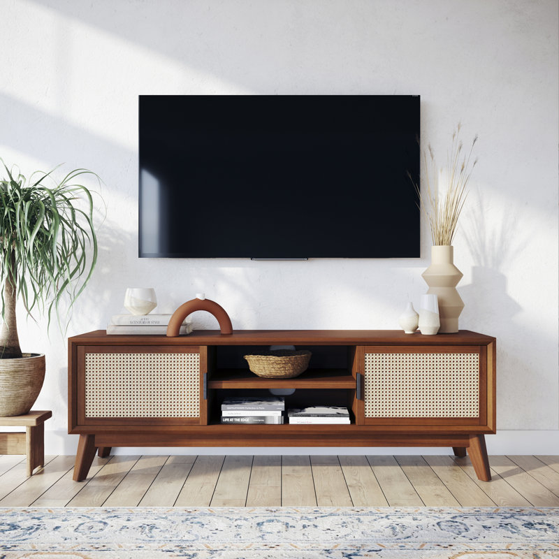 Meuble télé Ailia entièrement assemblé, console multimédia pour téléviseur de 65 po ou moins, Chocolat noir