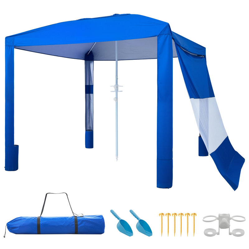 Beach Cabana, 8 x 8 ft Beach Canopy with Side Wall, UPF 50+ Protection Easy Setup Cabana Tent with Sand Pockets, Adjustable Height Portable Shade Sun Shelter Umbrella for Family & Friends, Blue