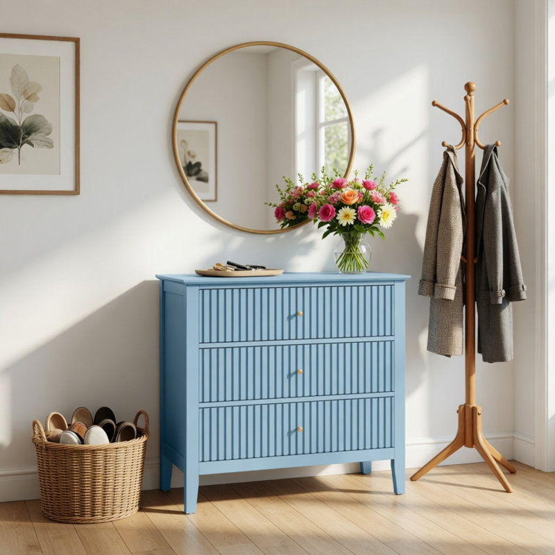 Commodes décoratives avec 3 tiroirs, Bleu clair