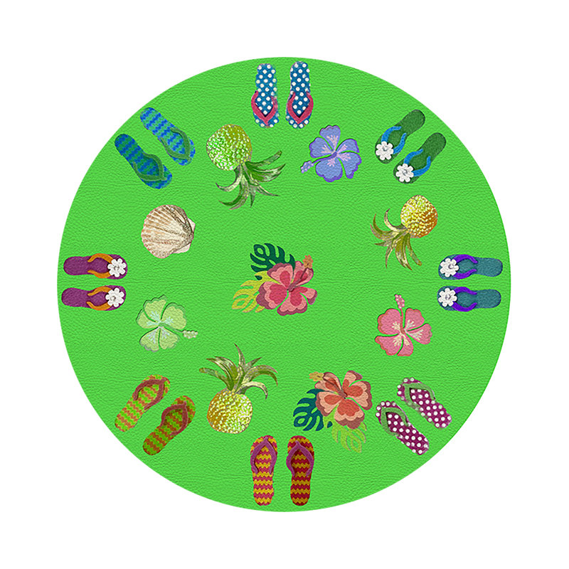 Winter In Florida Pink Vegan Leather Round Coasters, Bright Green
