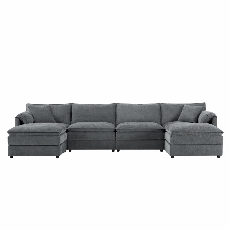 136" Chenille Modular Sectional Sofa with Deep and Wide Seat, Dark Gray