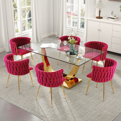 Ensemble de salle à manger rectangulaire à piédestal avec chaise tissée