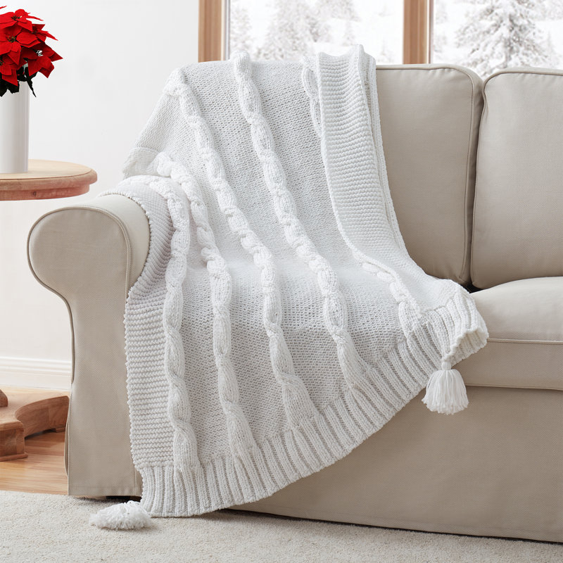 Chester Cable Knit Solid Cotton Throw, 50" x 60"