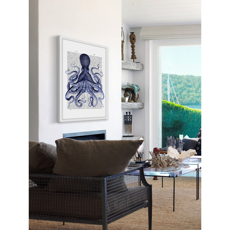 « blue octopus 3 », reproduction d’art encadrée, H 30 po x l 20 po