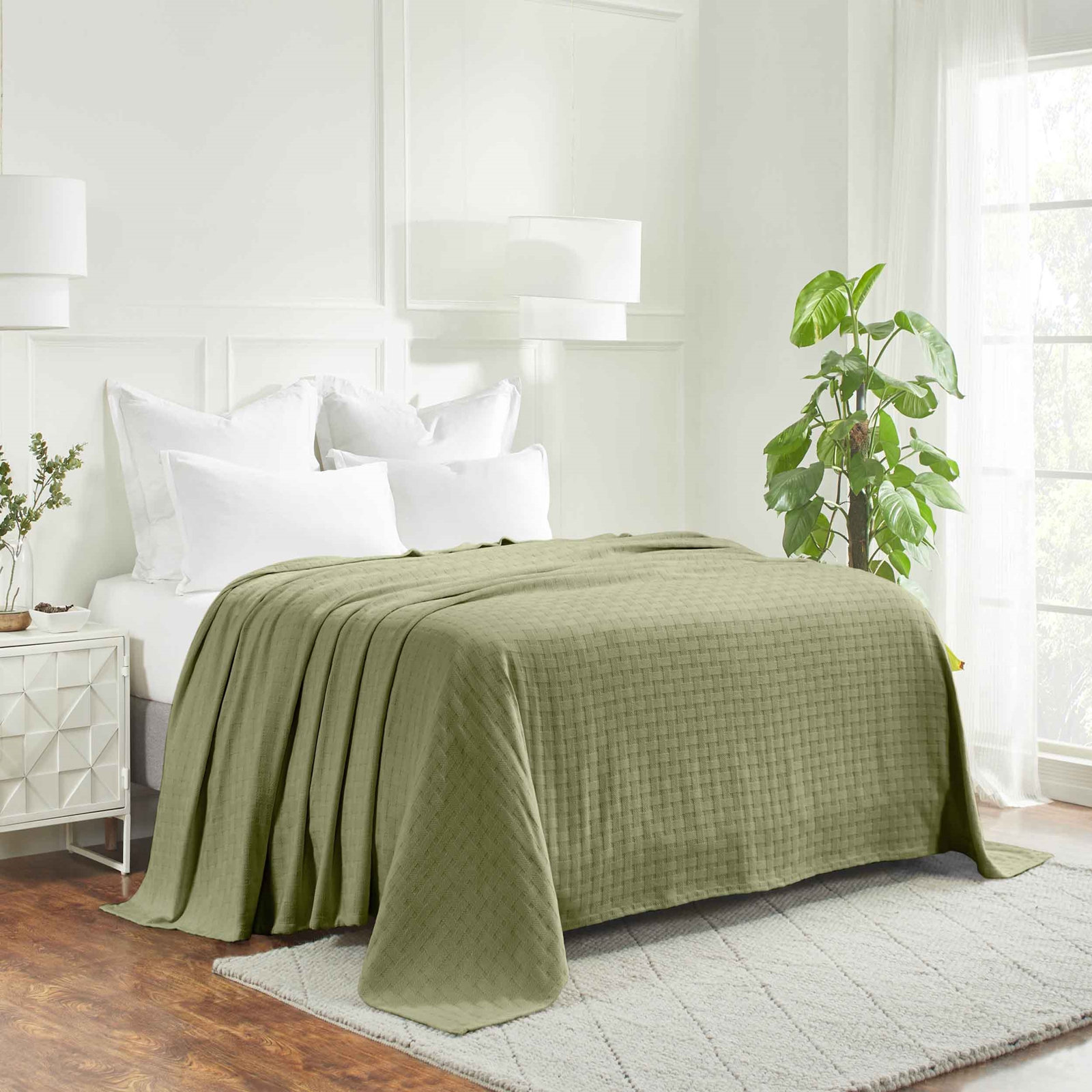 Bertie Cotton Machine Woven Throw Blanket, Full/Queen, Sage