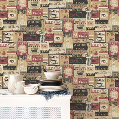 Nostalgie Enamel Signs 33'L x 21" W Wallpaper Roll