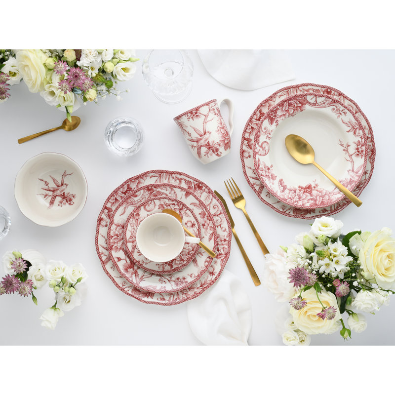 Adelaide Porcelain China Dinnerware Set Piece, White/Red