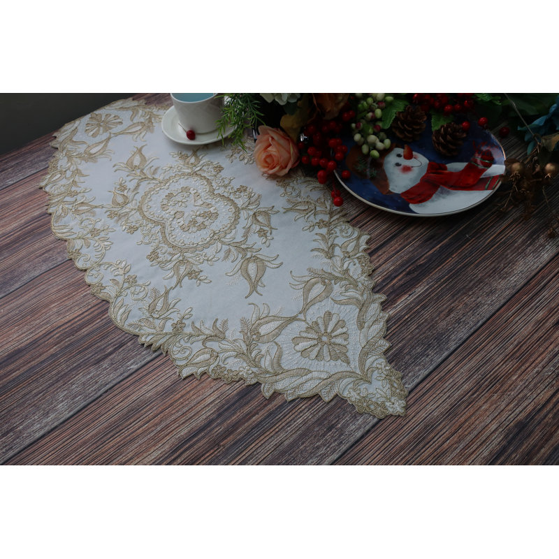 Chipps Damask Table Runner, Ivory, 54" x 14"
