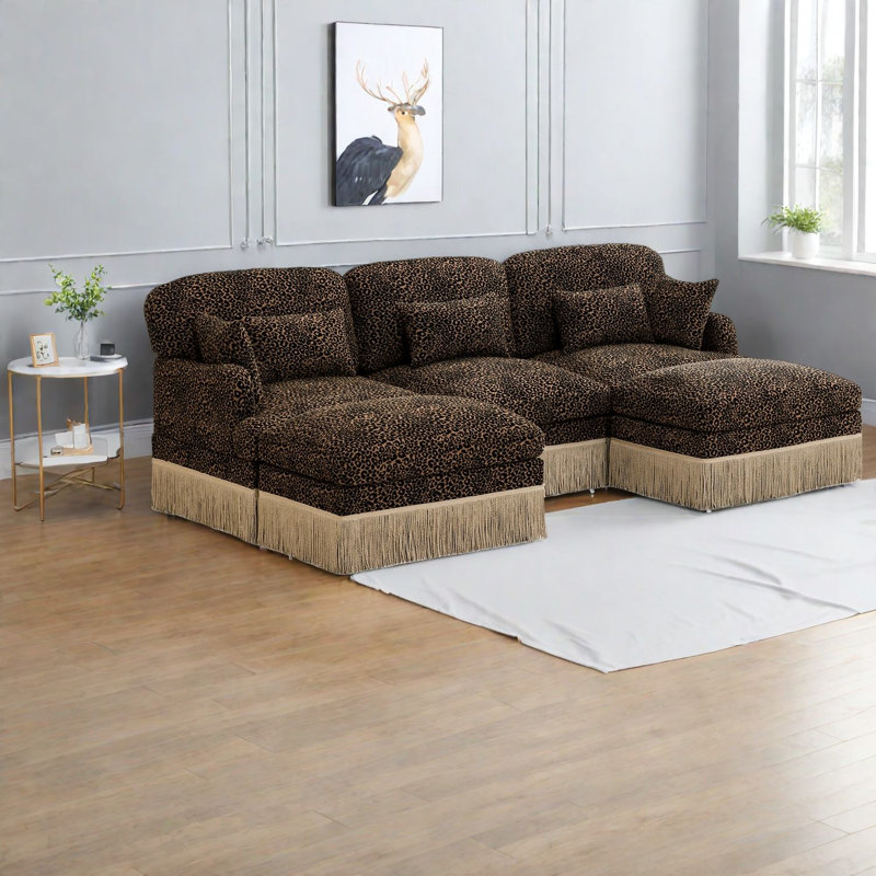 Spacious Modular Sofas Chenille Leopard Modern U Shape For Home Family