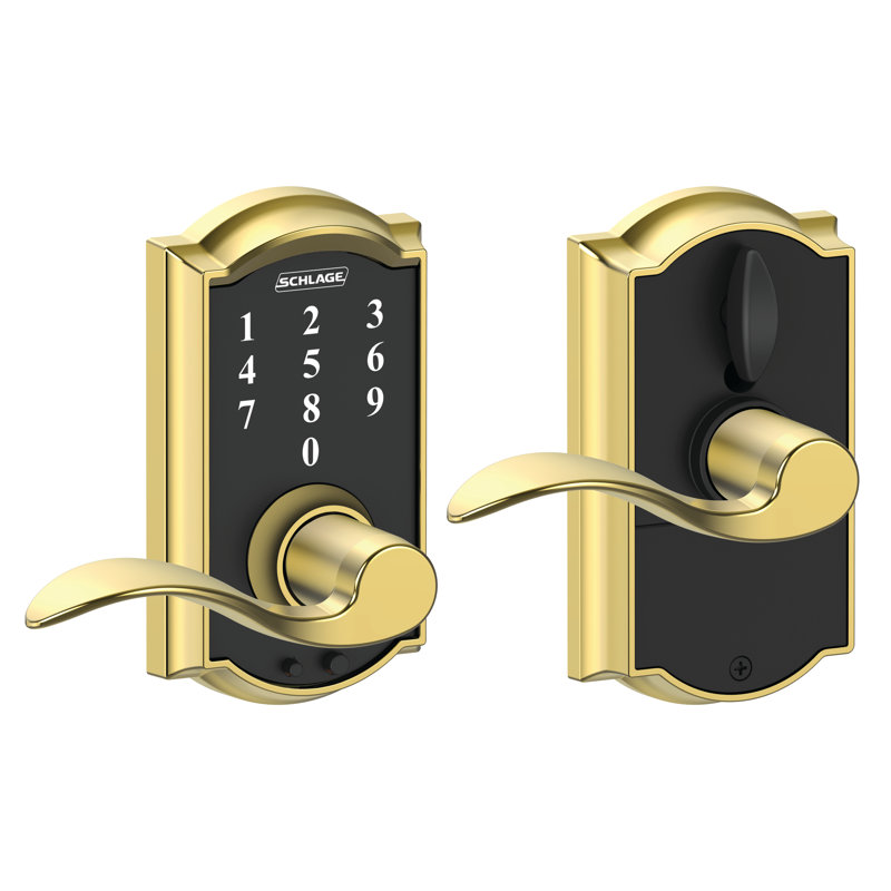 Schlage Touch Keyless Touchscreen Lever with Camelot Trim and Accent Lever, Bright Brass