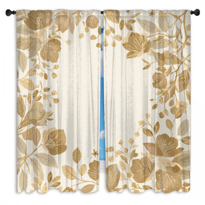 Rideaux de fenêtre or à motif floral et voilage obscurcissant - 2 panneaux