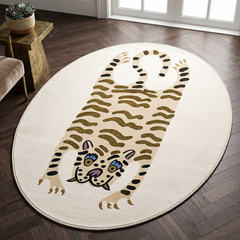 Tapis 5 pi x 8 pi Feline Art, Cream, Oval 4'11" x 7'7"