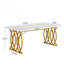 Grande table de salle à manger de 63 po moderne en or blanc pour 4-6 personnes avec pieds géométriques