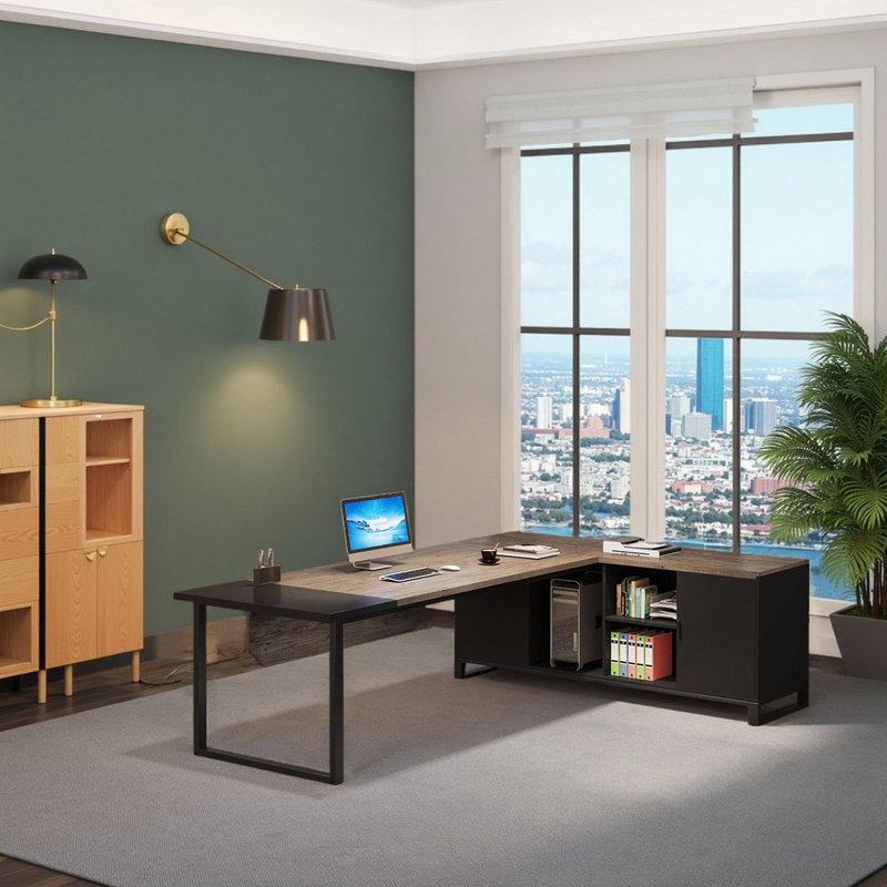 Bureau d'ordinateur en L 70,8 po, Gris