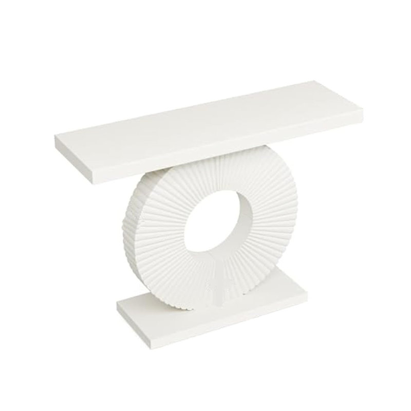 Console Table, 39 Inch White Rectangular Top, Geometric Flower Base