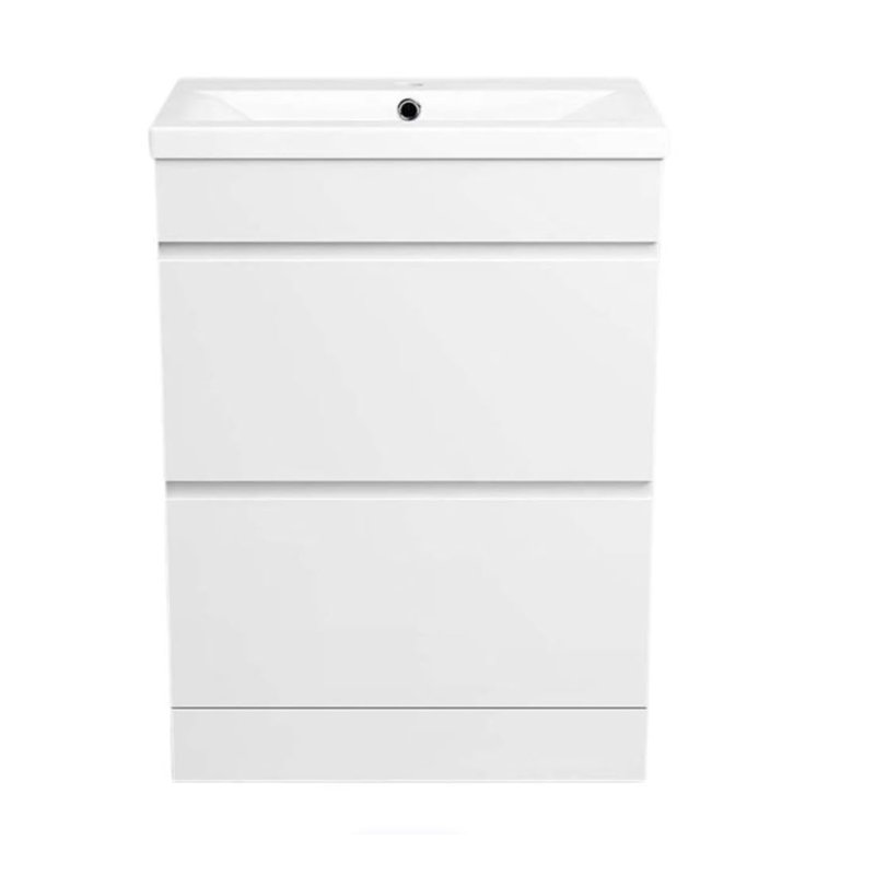 iBathUK Vanity Sink Unit Ceramic Basin Bathroom White Walnut Grey Storage Furniture - White