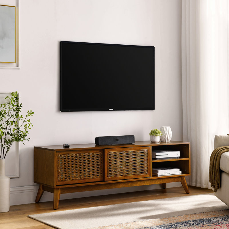 Meuble télé 59 po Mid-Century Rattan Modern, Brun