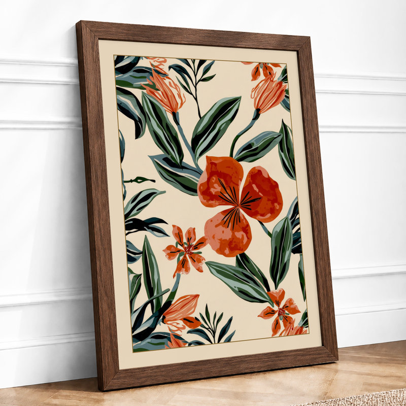 Scattered Blooms Botanical - Framed Print, A2 - 59.4 x 42.0 cm, Walnut