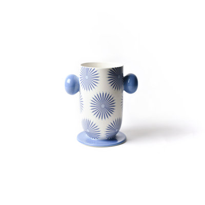 Iris Blue Large Cylinder Vase With Knob Handles