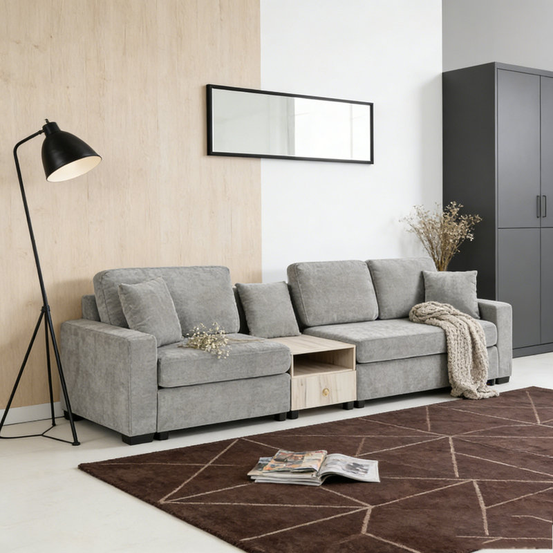 CanapÃ© modulaire rembourrÃ© avec accoudoirs de rangement et console centrale, 3, Black4