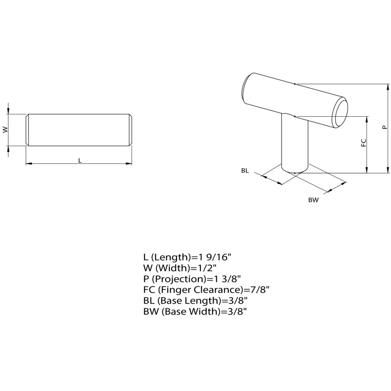 1 7/8" Length Bar Knob Multipack, Matte Black