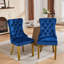 Chaises de salle à manger de style Mid-Century moderne avec anneau de traction tête de lion, ensemble de salle à manger rembourré en velours de bois massif avec pieds en bois doré et garniture cloutée haut de gamme-1767300016-1767300025