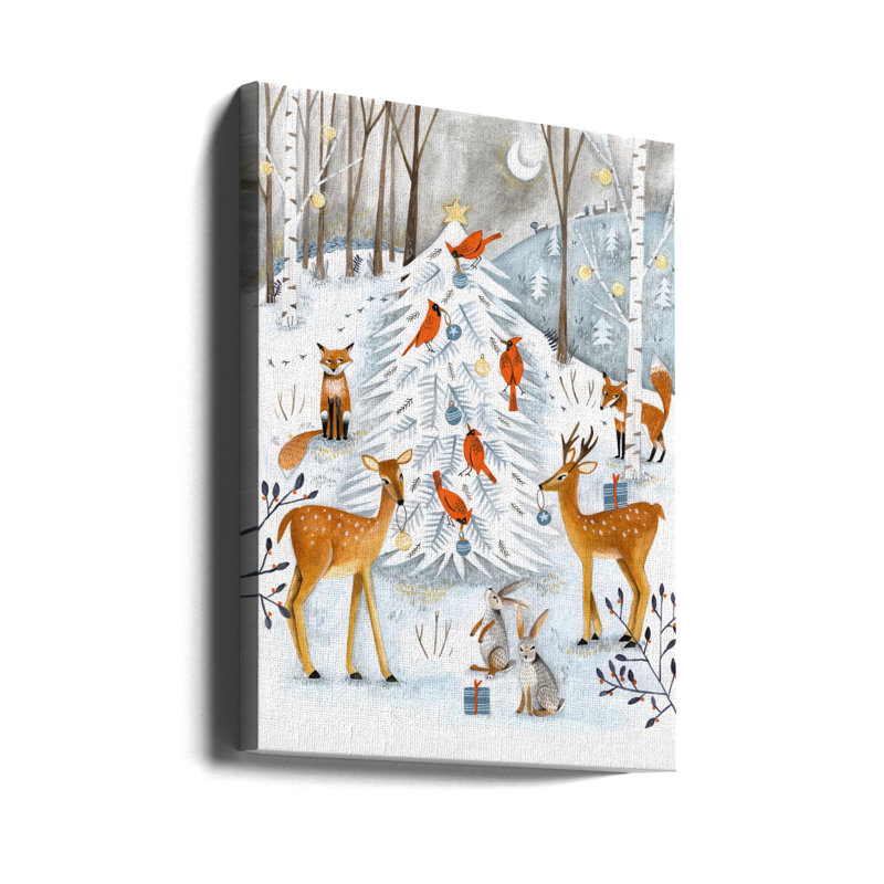 «Christmas in the Winter animal forest», art mural sur toile tendue, H 40 po x l 30 po