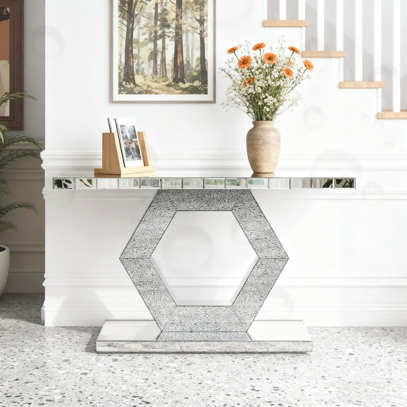 Hexagon Mirror console table with Diamond Glass Effects