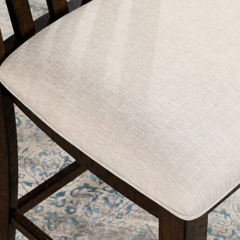 2 chaises de salle à manger à hauteur de comptoir rustique, coussin, 2 chaises à dossier en lattes de finition chêne, chêne, coussin en tissu et bordure
