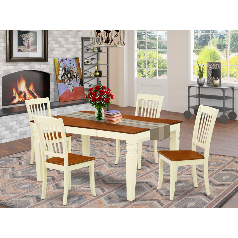 L'ensemble 5 pièces de table et chaises de cuisine comprend une table de salle à manger rectangulaire avec rallonge papillon et 4 chaises de salle à manger, babeurre et cerise