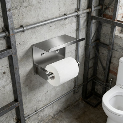 Porte-papier hygiénique mural avec tablette, adhésif ou vissé, porte-papier hygiénique en acier inoxydable durable pour une installation peu encombrante