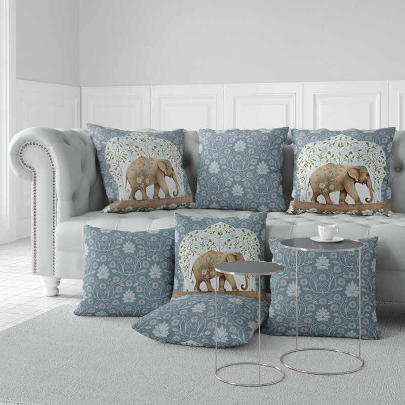 Mystic Elephant Floral Reversible Throw Pillow, 16" x 16"