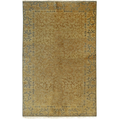 Yellow Hand-Knotted Wool Maze Border Geometric Modern Contemporary Carpet Rug