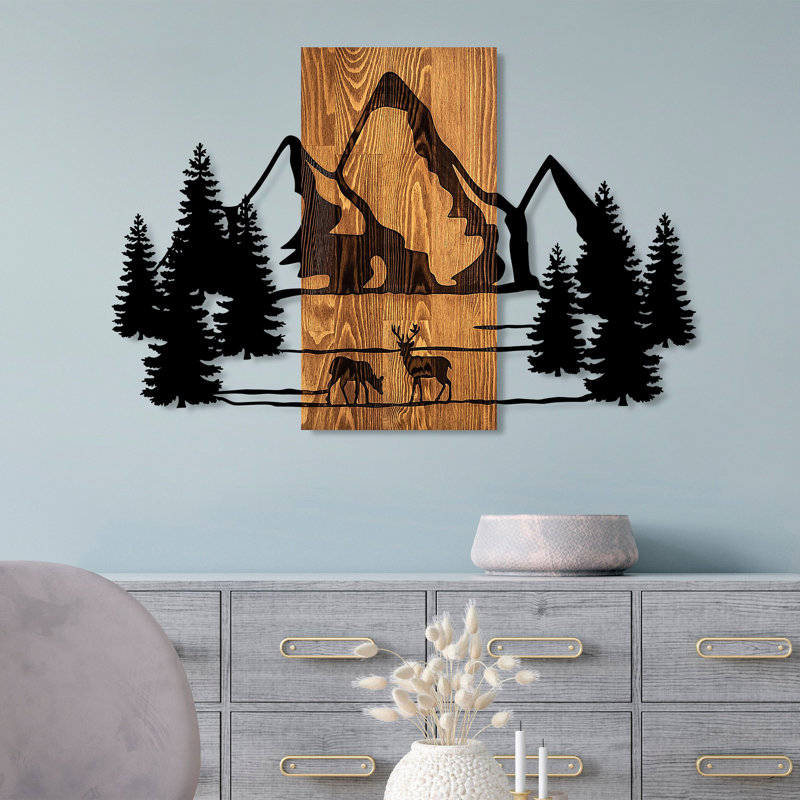Elegant Decorative Wooden Wall Accessory, 22.4 x 34.6 inches | 100% Real Wood (Walnut) & Metal (Thickness: 0.06 inches) | Unique Color Variations for a Stylish Touch | Perfect for Living Room, Bedroom, or Office Decor | Easy Wall Mounting