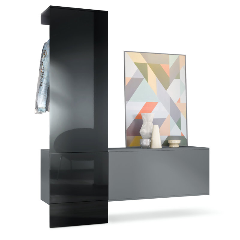Chappa 156.5 cm W Hallway Set with Shoe Storage, High-gloss black