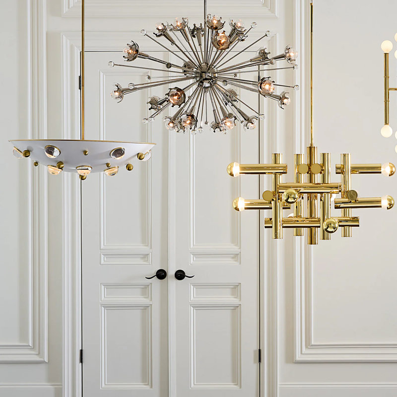 Jonathan Adler Spoutnik - lustre sphère lumineuse, Nickel poli, 21" H x 33.5" W x 33.5" D