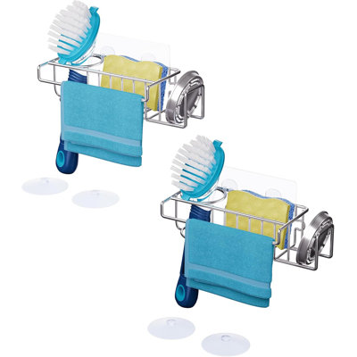 Porte-éponge d'évier de cuisine antirouille avec brosse et organisateur de serviettes, installation sans perceuse, conception en acier inoxydable pour un drainage rapide et un gain de place