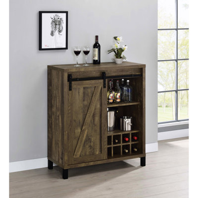 Bar avec porte coulissante en placage de chêne rustique, idéal pour la salle à manger avec porte en verre et en verre, avec deux tablettes réglables